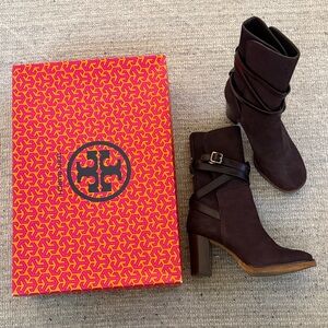 Tory Burch Dark Brown Suede Ankle Boots